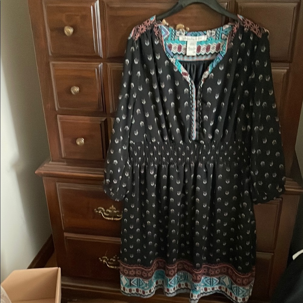 American Rag Black Dress with Pink and Teal Details